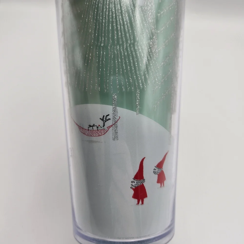 Starbucks 2018 Glitter Christmas Tree Gnome Acrylic Venti Tumbler Cold Cup 24oz